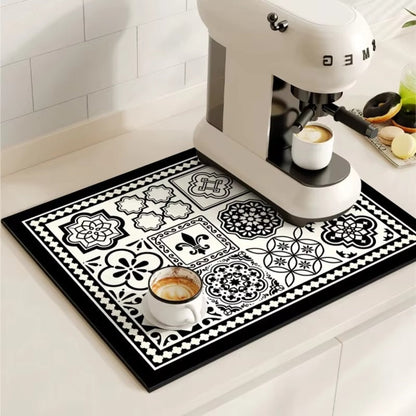Absorbent Sink Mat with Coffee Bar Design – Stylish and Functional – Earthy Mosaic