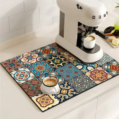 Absorbent Sink Mat with Coffee Bar Design – Stylish and Functional – Mandala Patch