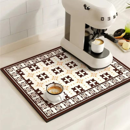 Absorbent Sink Mat with Coffee Bar Design – Stylish and Functional – Tile Cream
