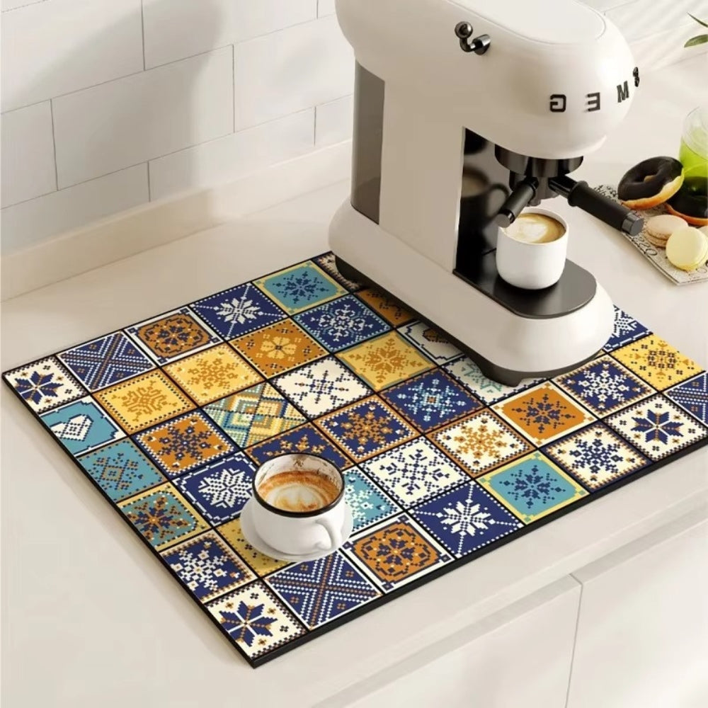 Absorbent Sink Mat with Coffee Bar Design – Stylish and Functional – Azure Patch