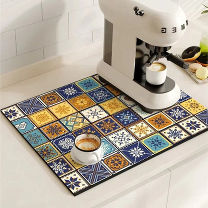 Absorbent Sink Mat with Coffee Bar Design – Stylish and Functional – Azure Patch