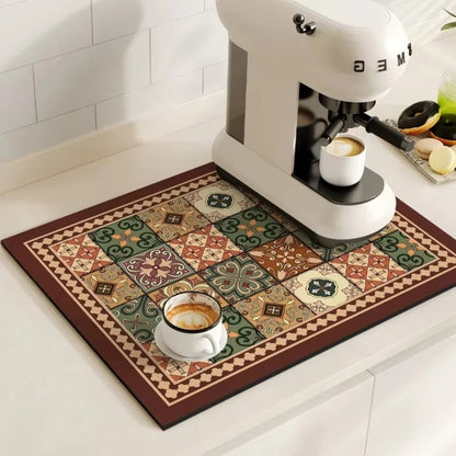 Absorbent Sink Mat with Coffee Bar Design – Stylish and Functional – Azure Tile