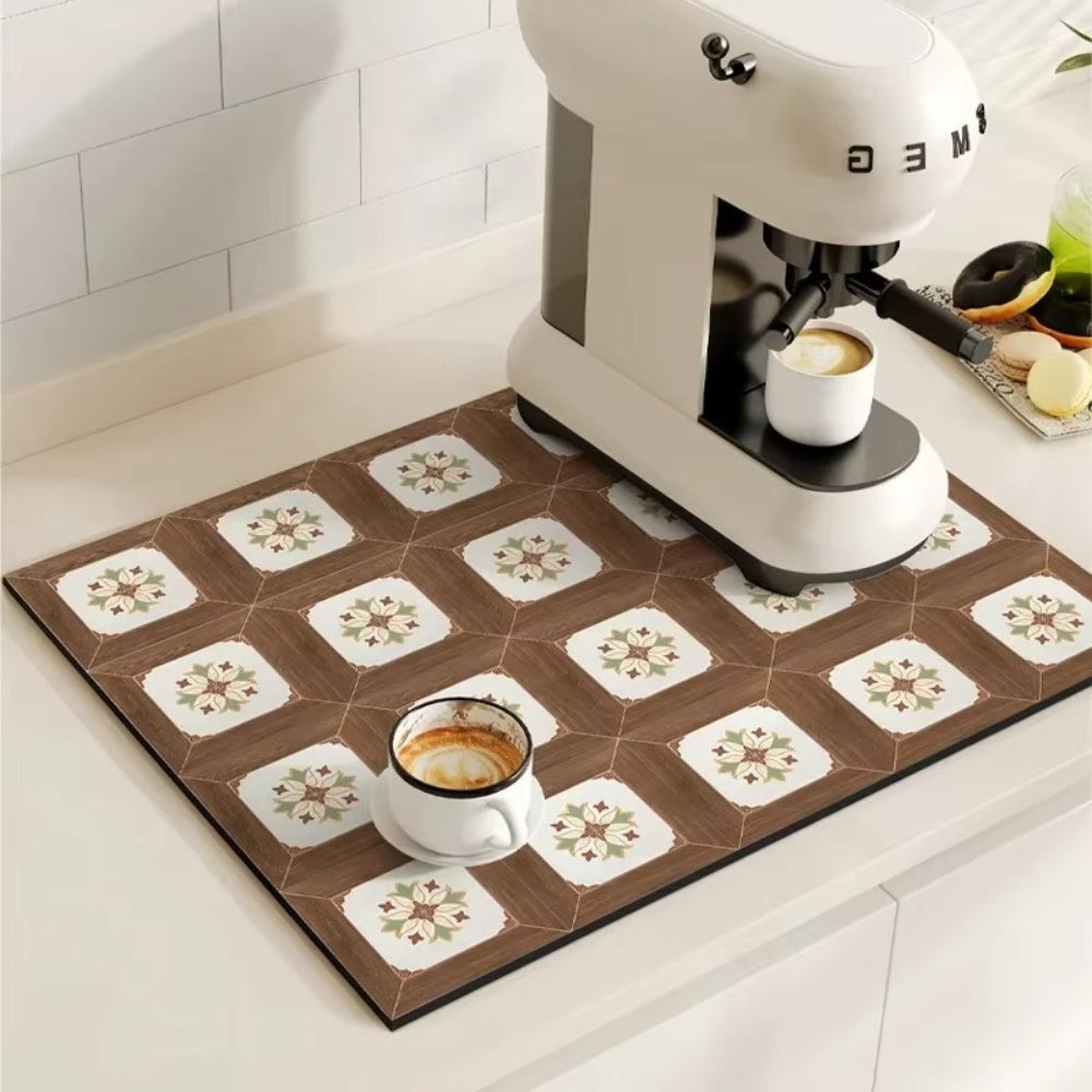 Absorbent Sink Mat with Coffee Bar Design – Stylish and Functional – Muted Mosaic
