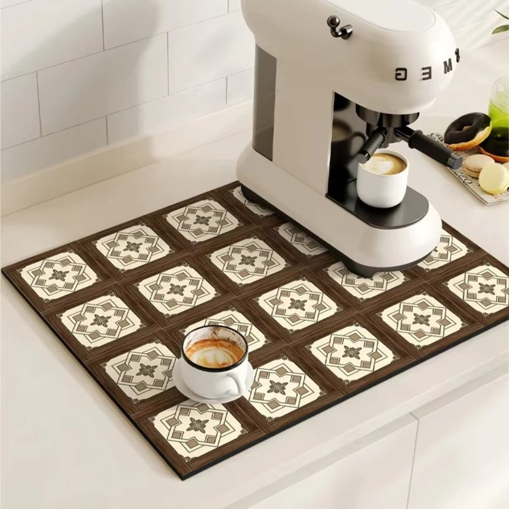 Absorbent Sink Mat with Coffee Bar Design – Stylish and Functional