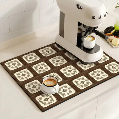 Absorbent Sink Mat with Coffee Bar Design – Stylish and Functional