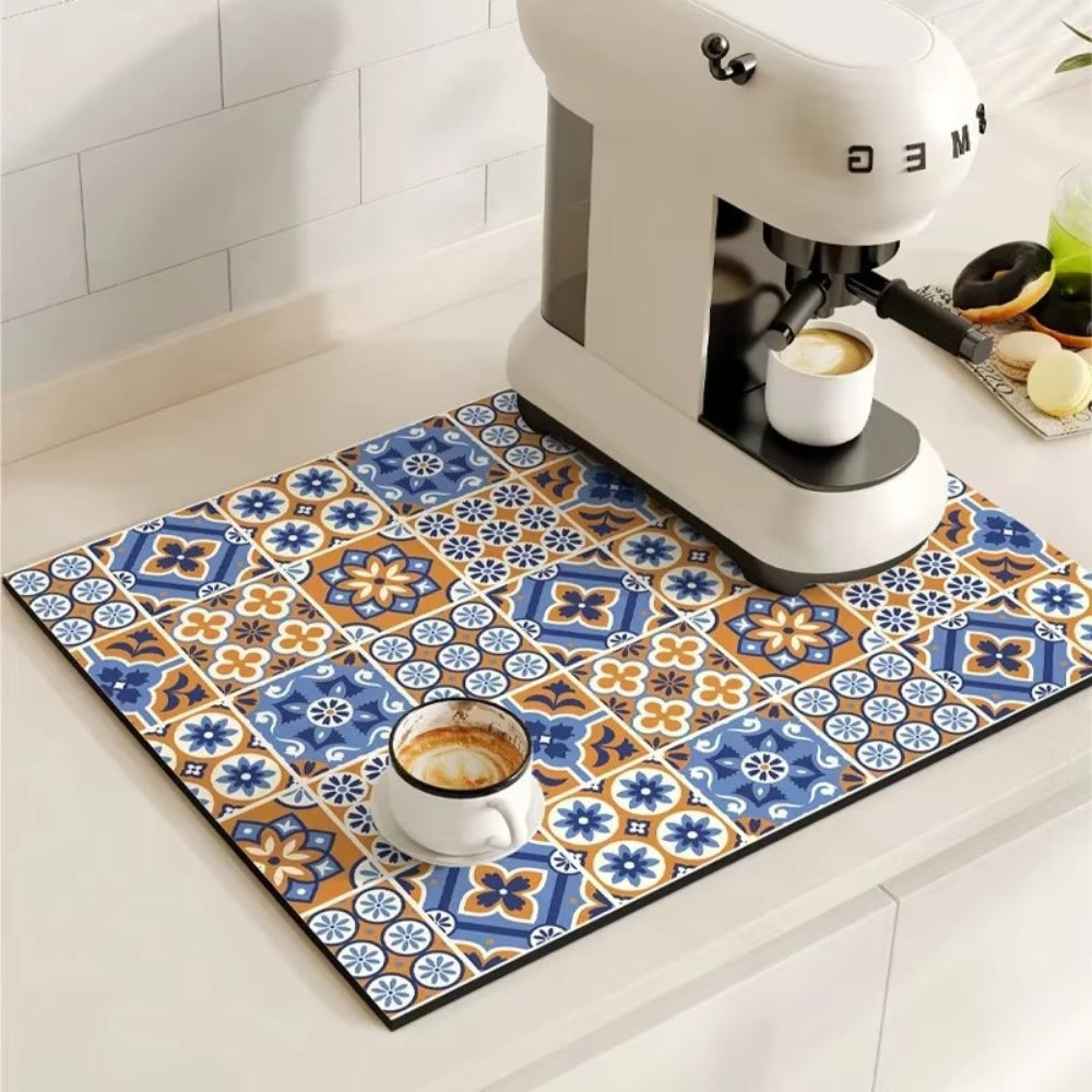 Absorbent Sink Mat with Coffee Bar Design – Stylish and Functional