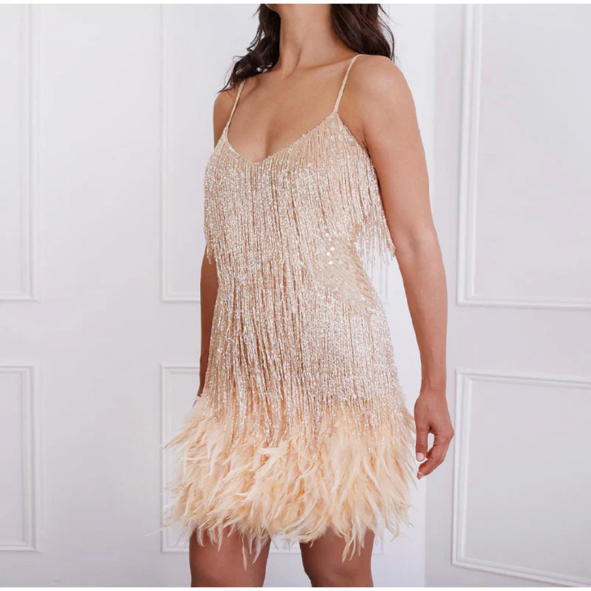 Chic Red Dress for Formal Evening Events – Light brown