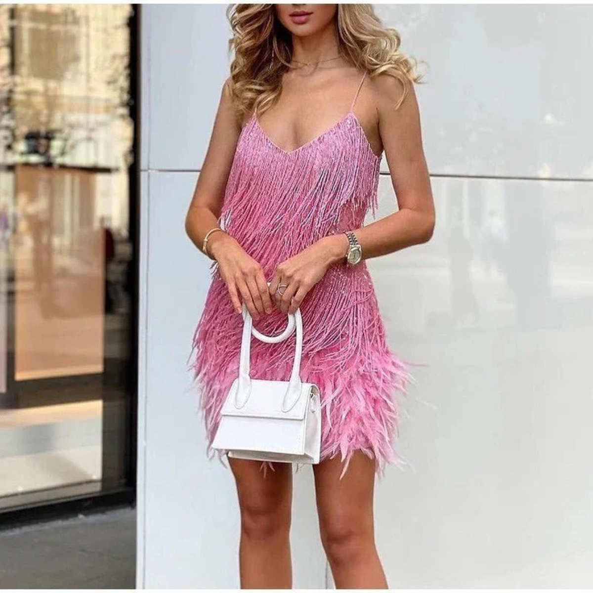 Chic Red Dress for Formal Evening Events – soft pink