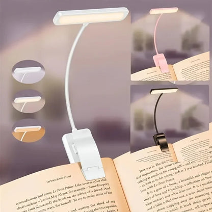 Flexible USB Rechargeable Reading Light with Adjustable Color Temperatures and Clip – WHITE