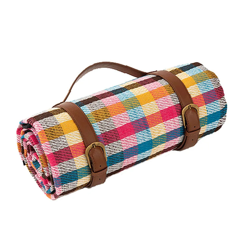 Foldable Outdoor Mat with Carry Strap – Plaid Picnic Blanket – 3