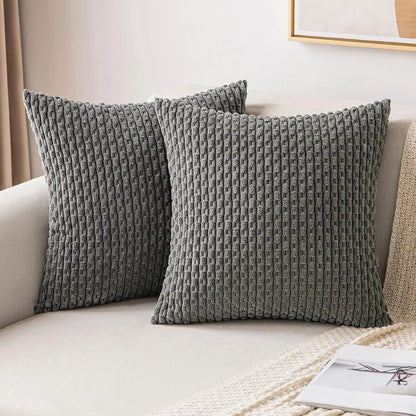 Boho Striped Corduroy Cushion Cover – Decorative Pillowcase for Sofa or Bed – Dark gray
