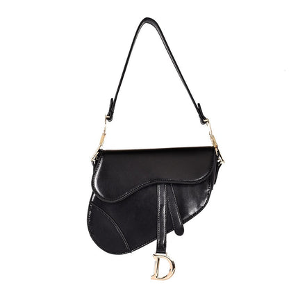 Exclusive PU Leather Shoulder Bag for Women – Stylish Saddle Design – Black