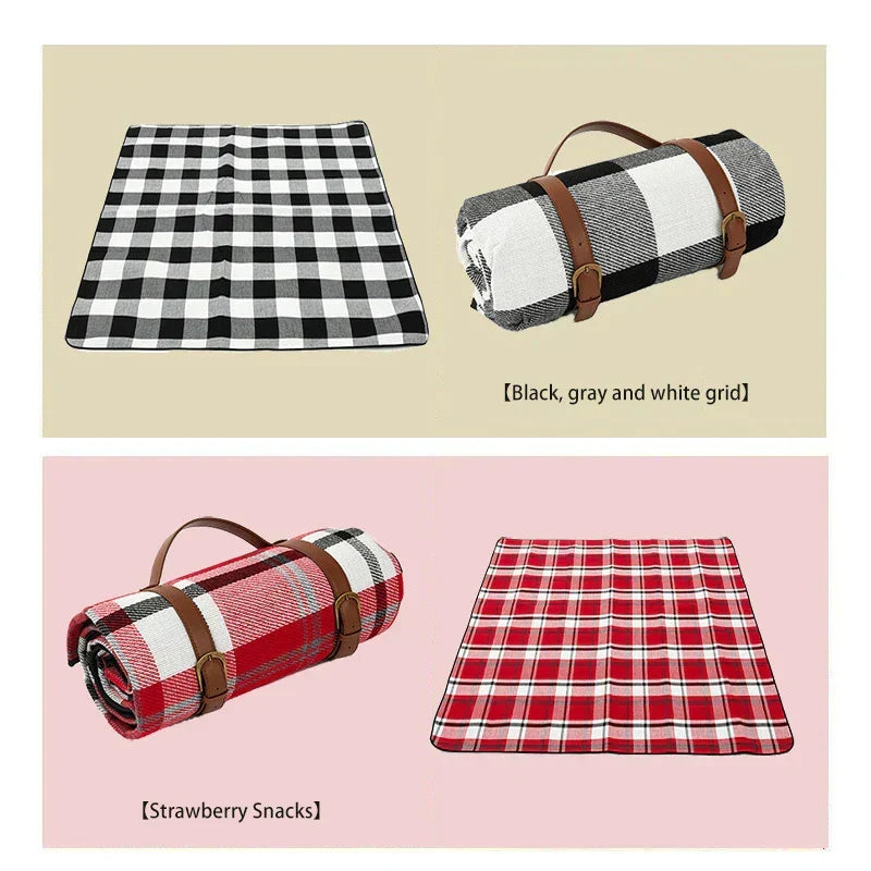 Foldable Outdoor Mat with Carry Strap – Plaid Picnic Blanket