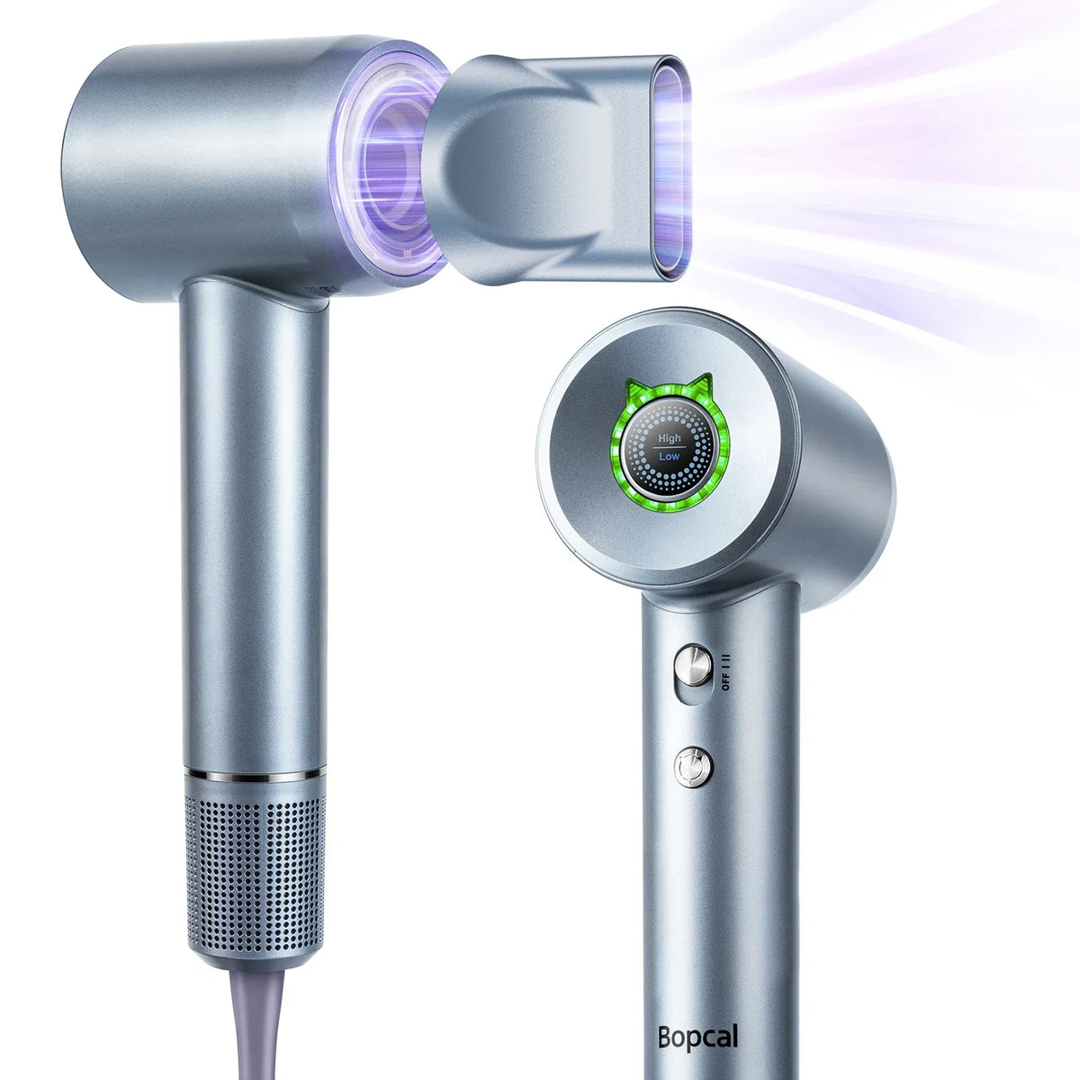 Lightweight Ionic Hair Dryer with 200 Million Negative Ions, 16 Settings, LED & Smart Temperature Control, 110,000 RPM – Silver