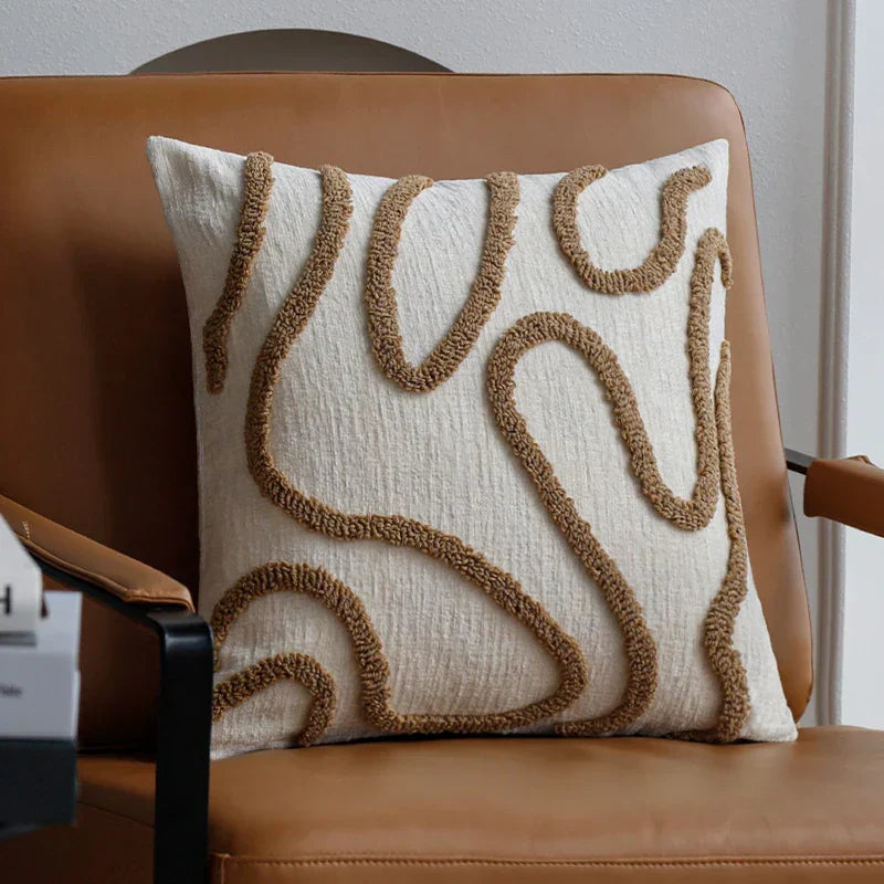 Geometric Patterned Chenille Throw Pillow Cover in Bohemian Style – Coffee