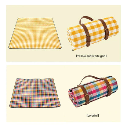 Foldable Outdoor Mat with Carry Strap – Plaid Picnic Blanket