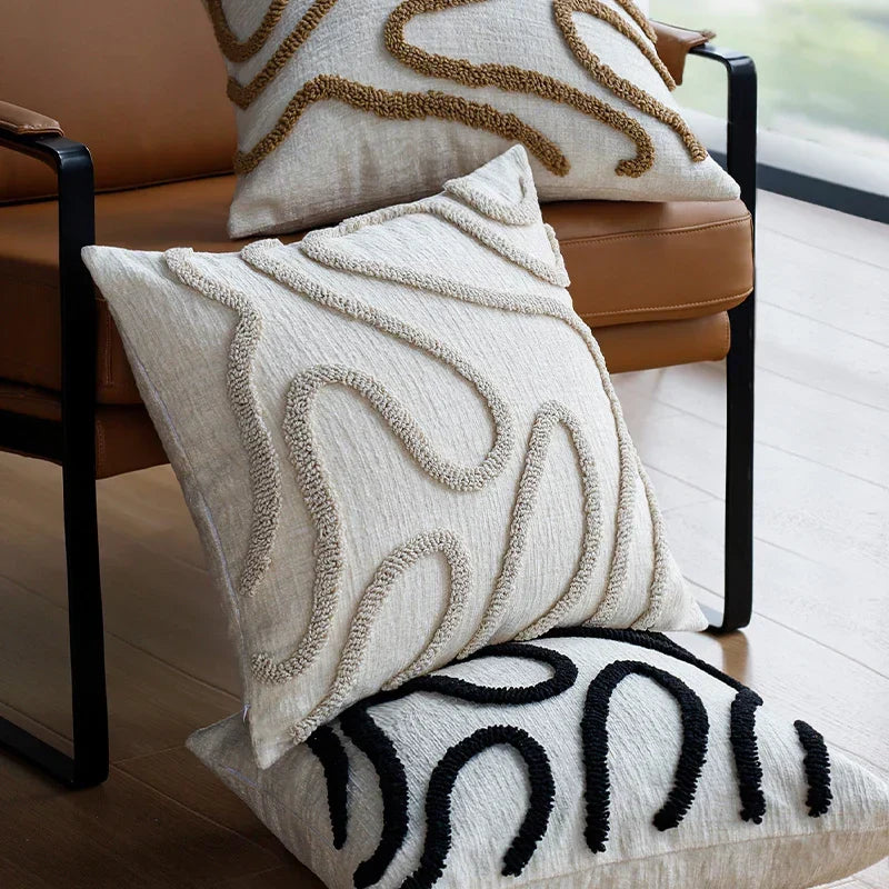 Geometric Patterned Chenille Throw Pillow Cover in Bohemian Style