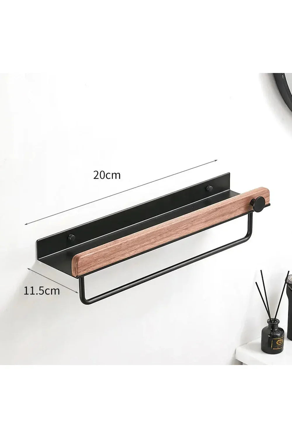 Wooden Wall Shelf with Accent Design – 20cm band rod black