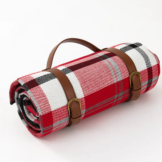 Foldable Outdoor Mat with Carry Strap – Plaid Picnic Blanket