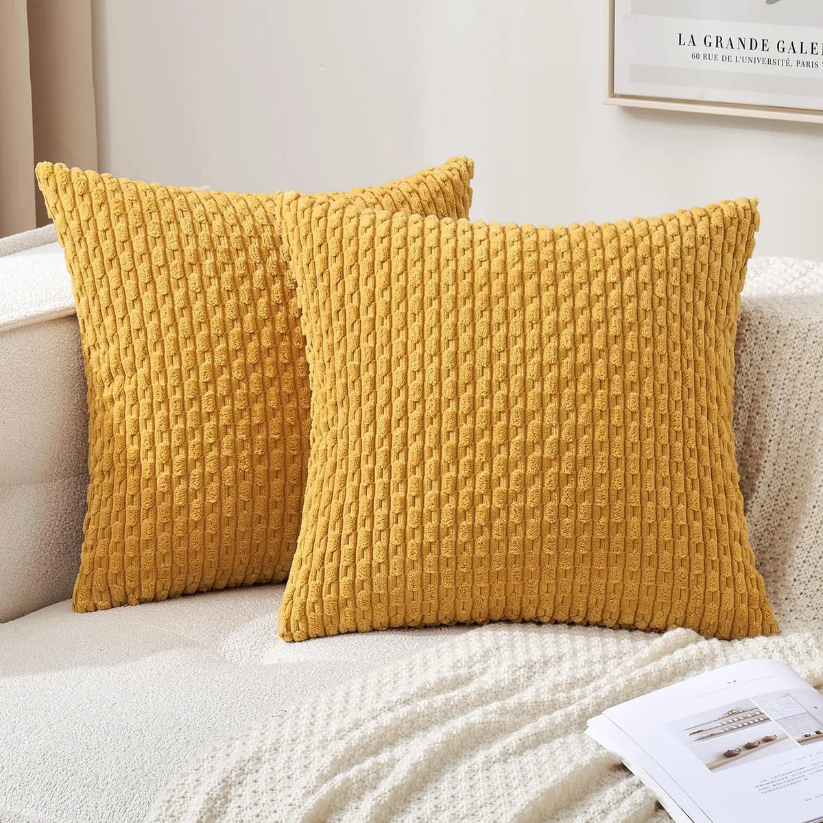 Boho Striped Corduroy Cushion Cover – Decorative Pillowcase for Sofa or Bed – Yellow