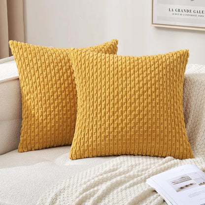 Boho Striped Corduroy Cushion Cover – Decorative Pillowcase for Sofa or Bed – Yellow
