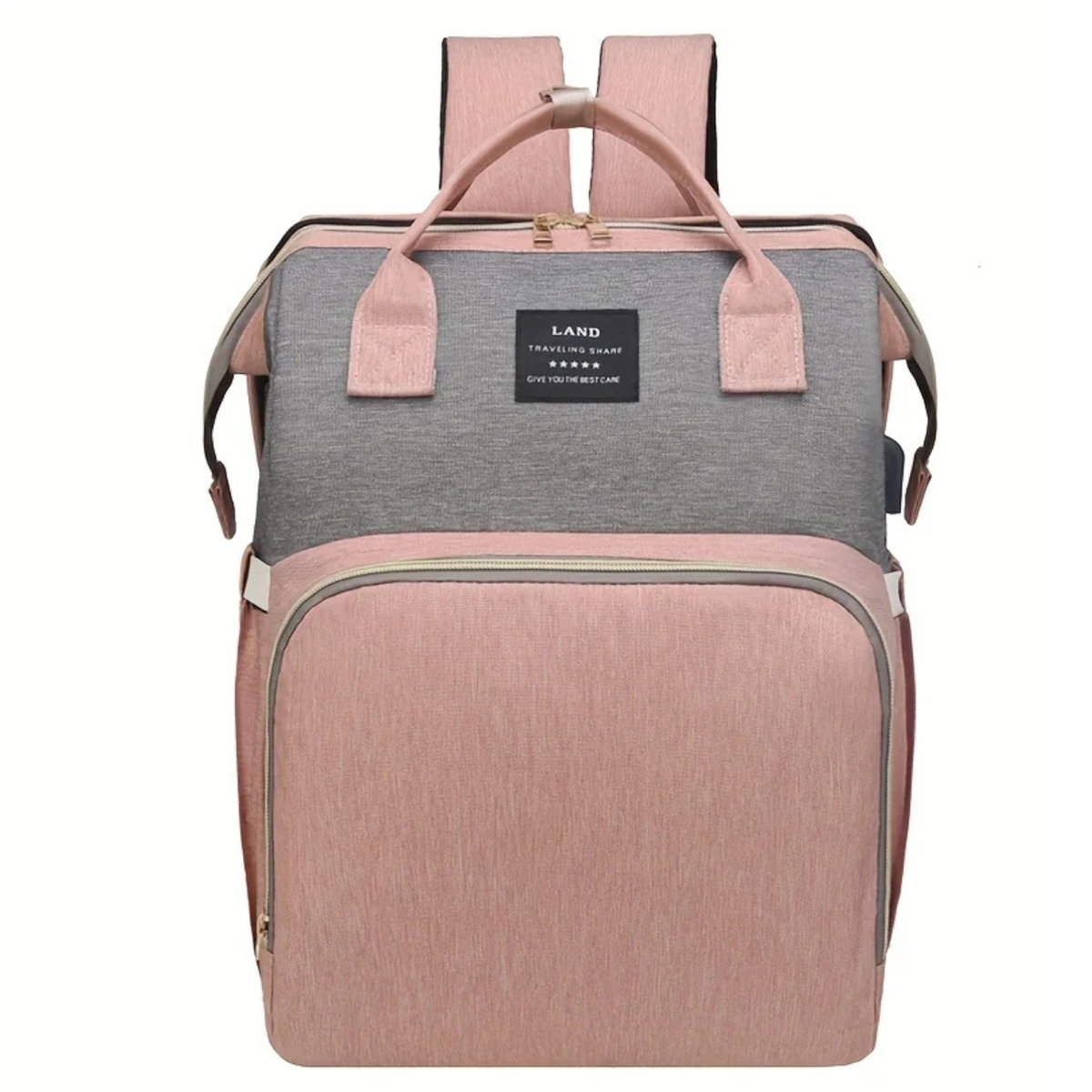 Travel Crib and Stroller Included in Convertible Diaper Bag – Pink