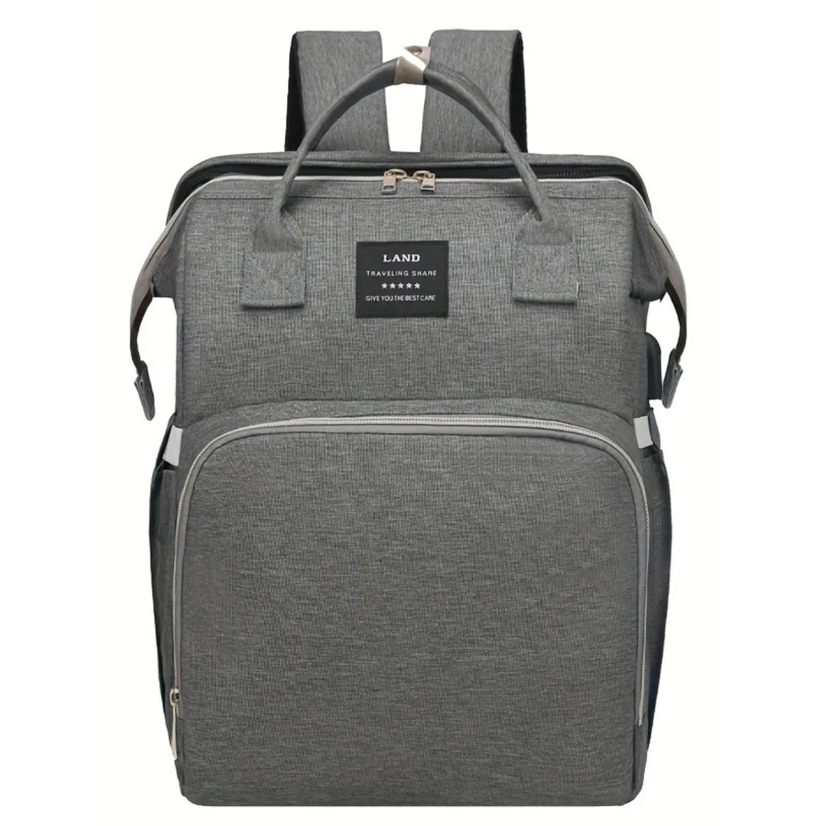 Travel Crib and Stroller Included in Convertible Diaper Bag – Gray