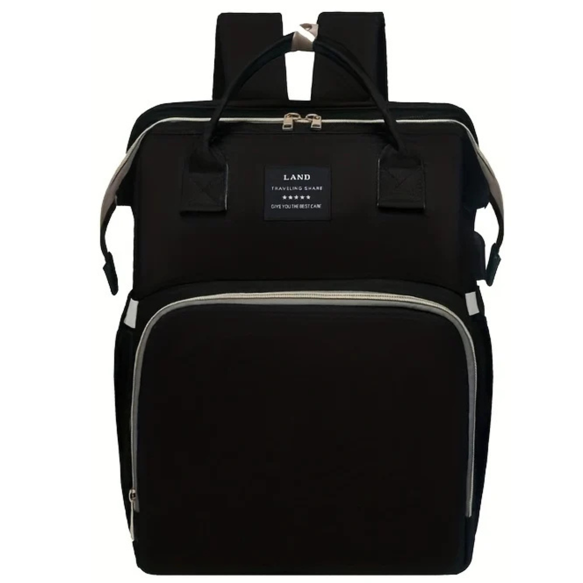 Travel Crib and Stroller Included in Convertible Diaper Bag – Black