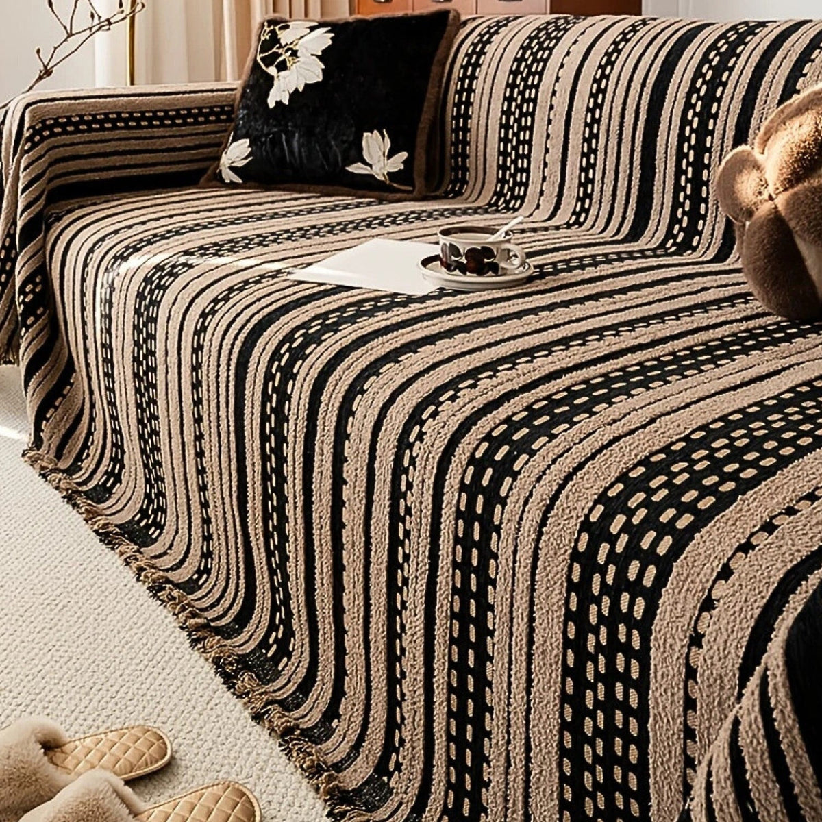 Desert Dream Plush Bohemian Sofa Protector Blanket – Midnight Sand