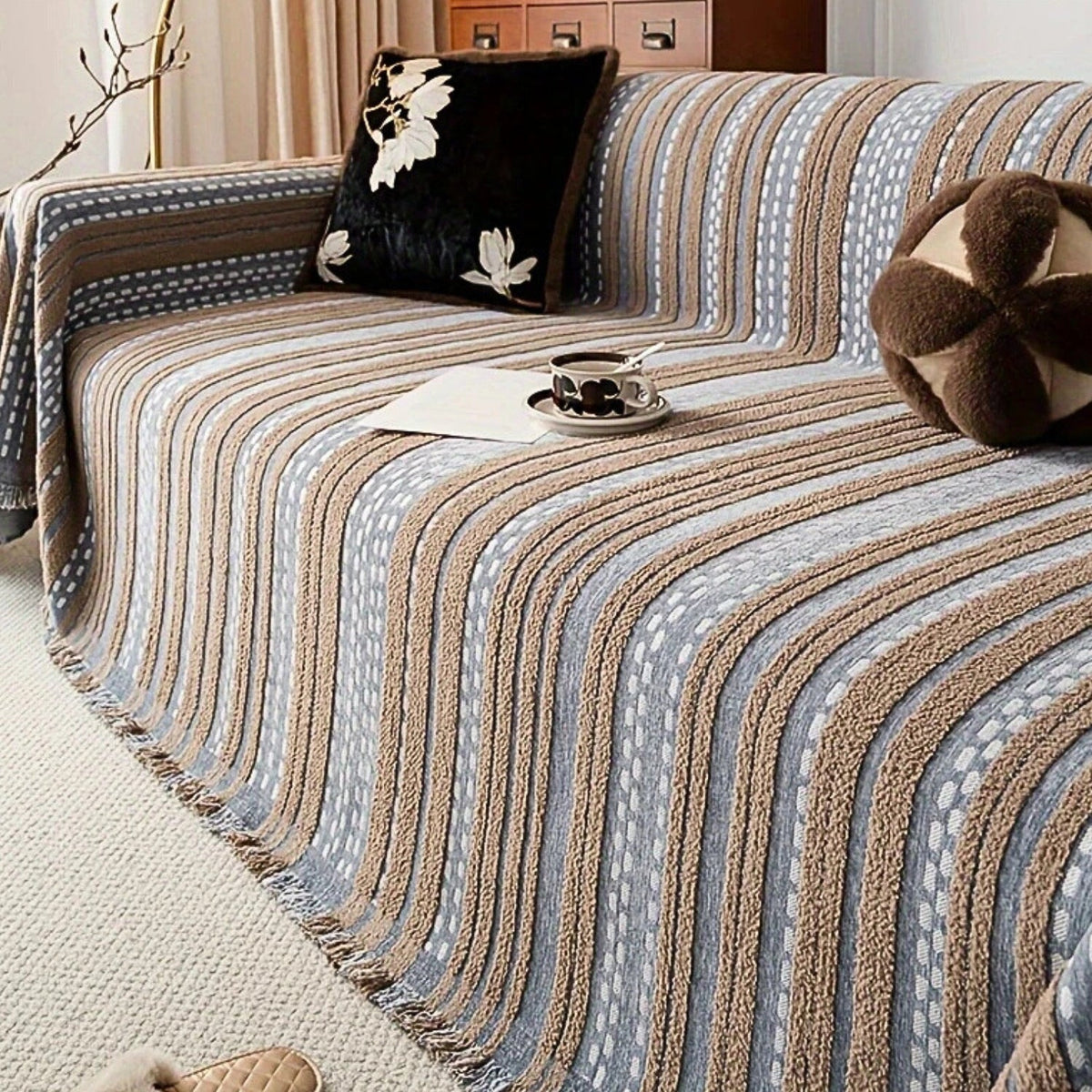 Desert Dream Plush Bohemian Sofa Protector Blanket – Dune Blue