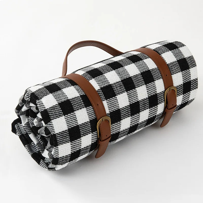 Foldable Outdoor Mat with Carry Strap – Plaid Picnic Blanket – 12
