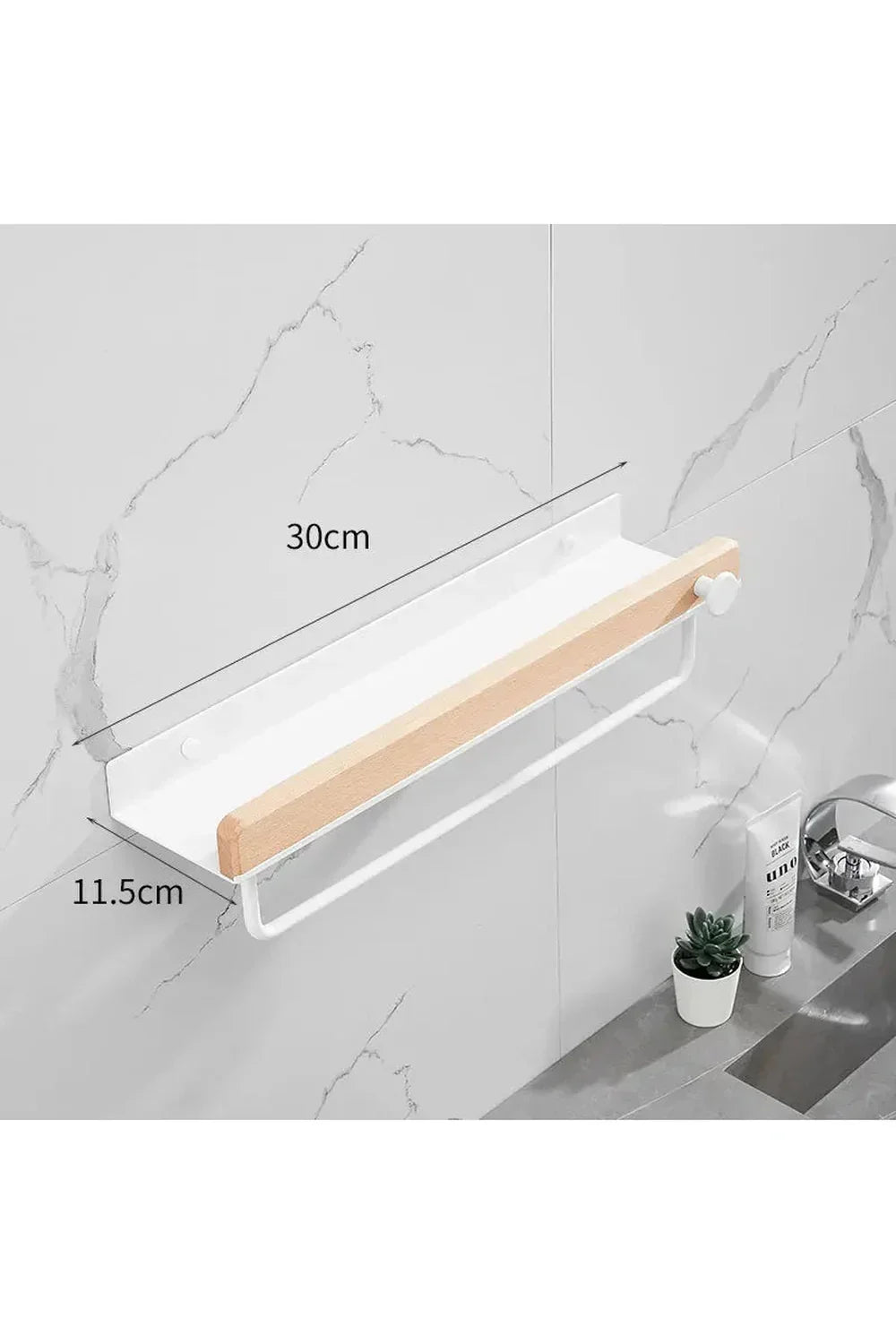 Wooden Wall Shelf with Accent Design – 30 cm band rod white