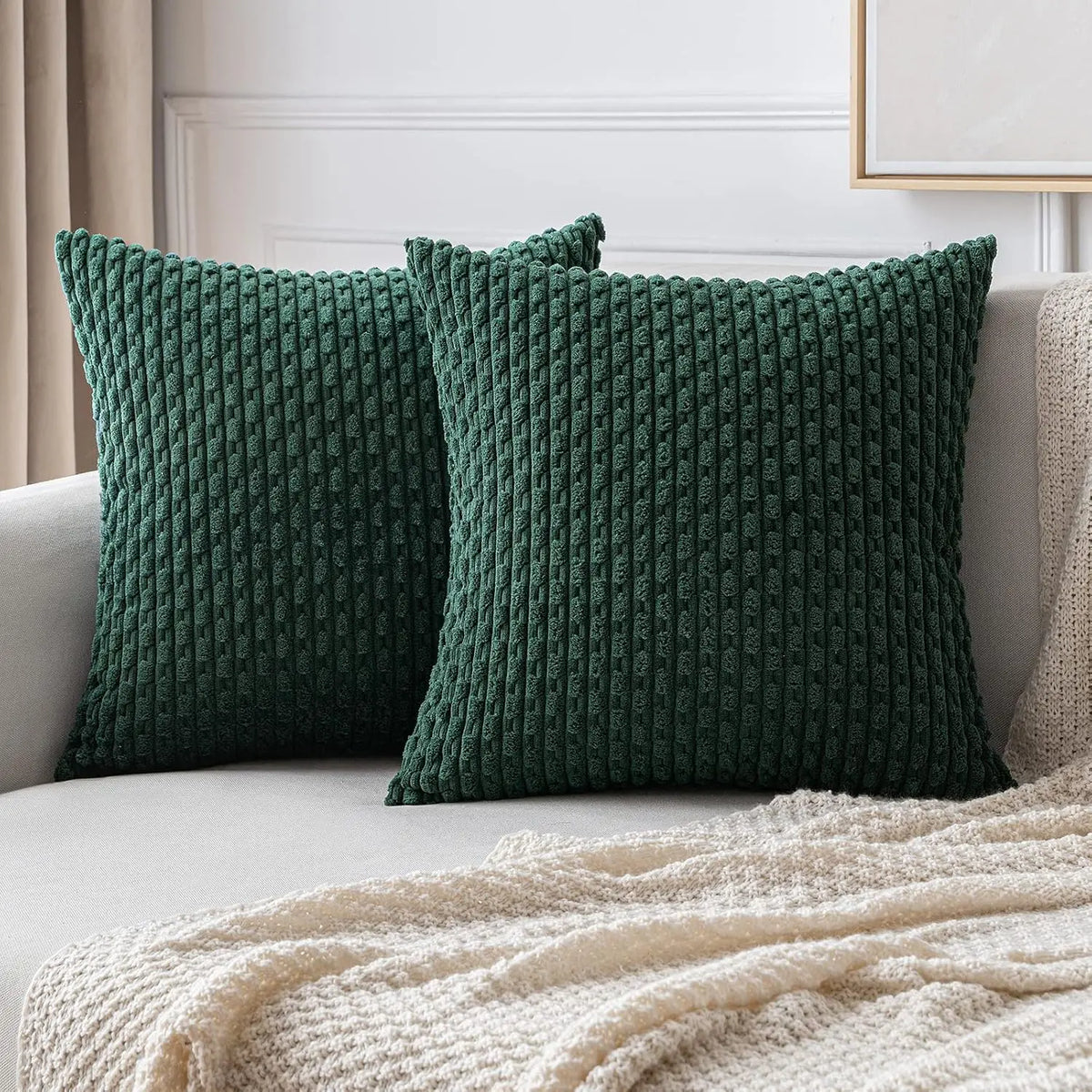 Boho Striped Corduroy Cushion Cover – Decorative Pillowcase for Sofa or Bed – Dark green