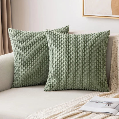 Boho Striped Corduroy Cushion Cover – Decorative Pillowcase for Sofa or Bed – Green