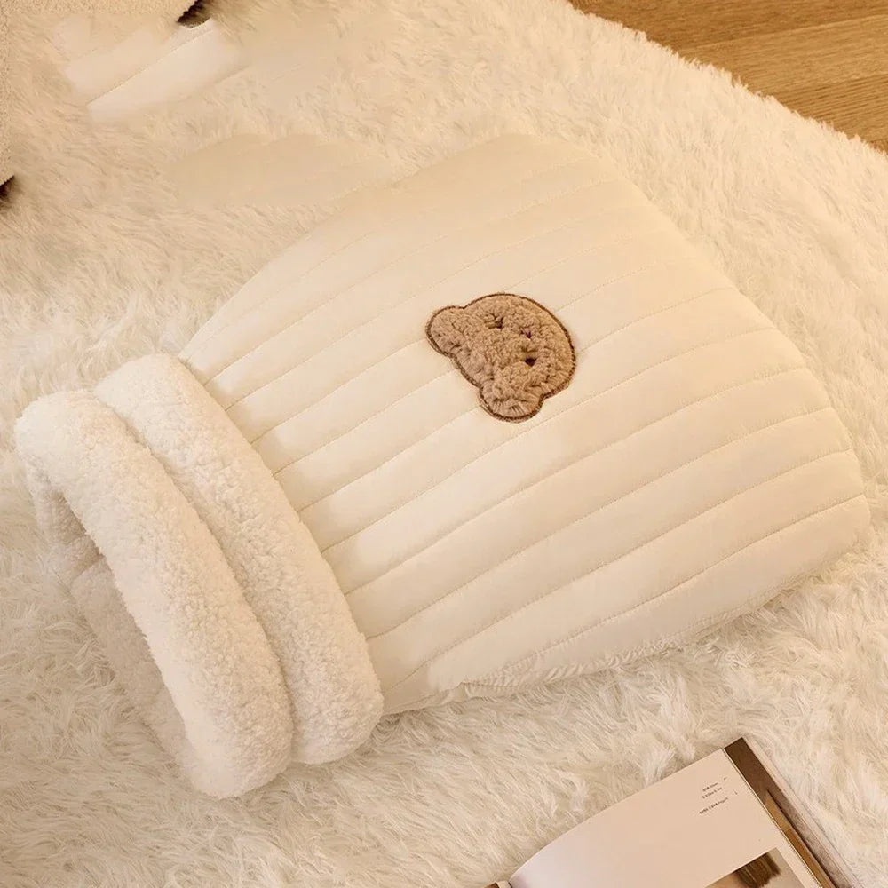 Cozy 3-Layer Pet Sleeping Bag for Cats & Small Dogs – White