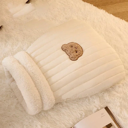 Cozy 3-Layer Pet Sleeping Bag for Cats & Small Dogs – White