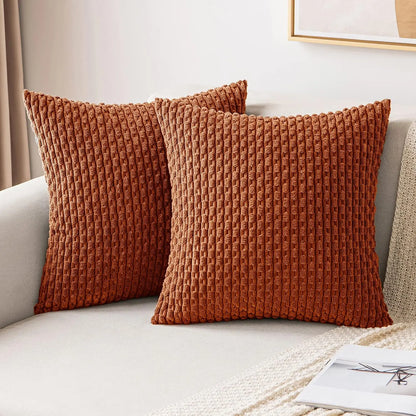 Boho Striped Corduroy Cushion Cover – Decorative Pillowcase for Sofa or Bed – Orange