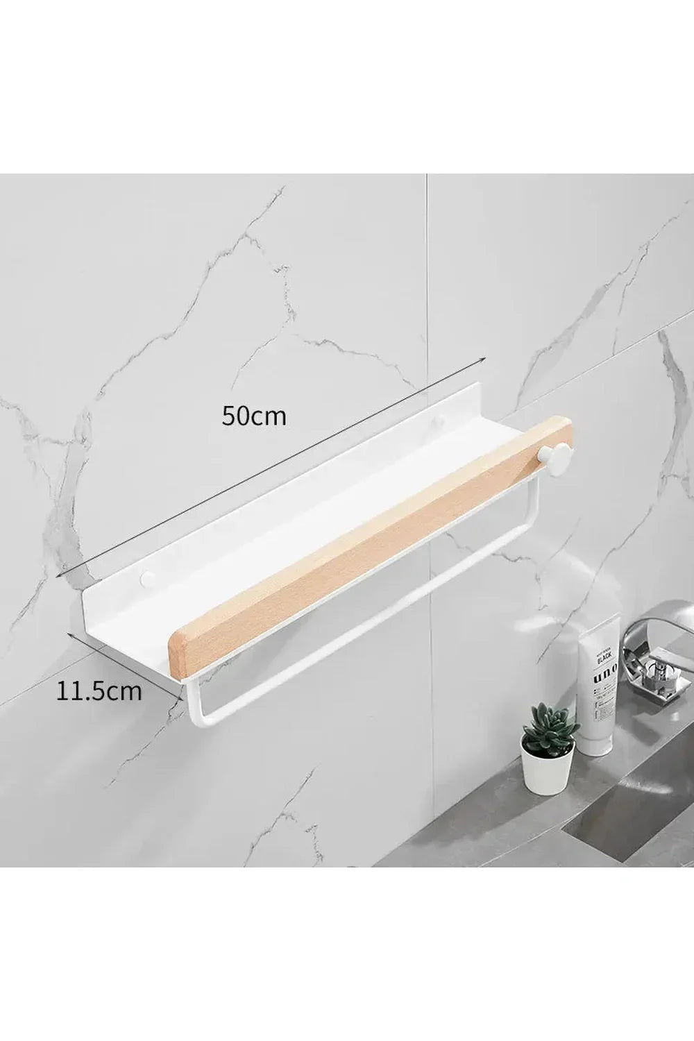 Wooden Wall Shelf with Accent Design – 50 cm band rod white
