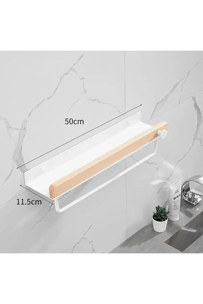 Wooden Wall Shelf with Accent Design – 50 cm band rod white