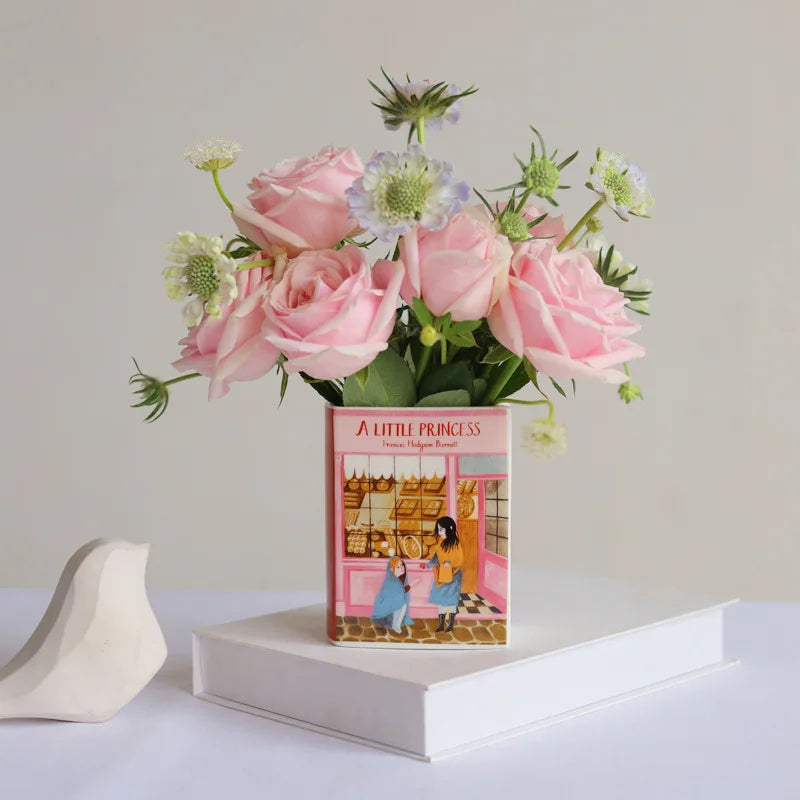 Charming Book-Shaped Floral Vase – Pink