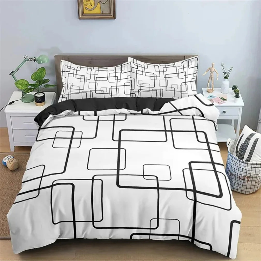 Bedding Set with Bold Geometric Design for a Modern Look – White