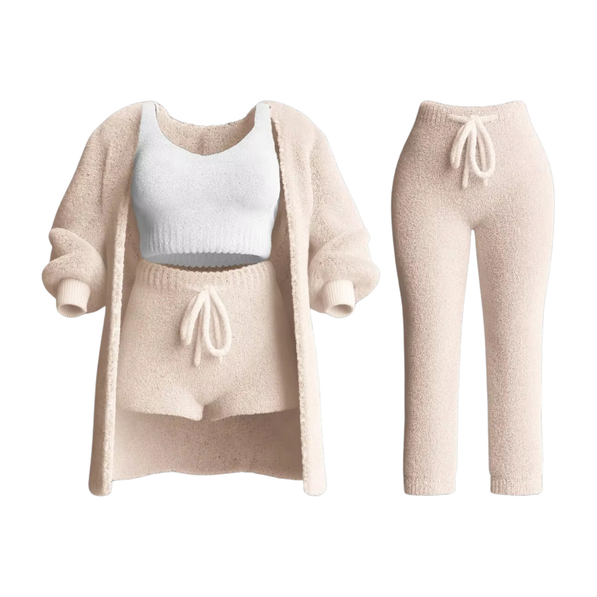 Women's Full Tracksuit Ensemble: Sweater, Sports Bra, Trousers, Cardigan – Light brown