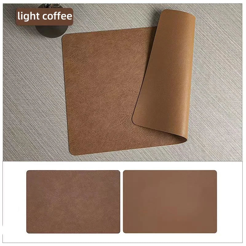 Waterproof Faux Leather Dining Table Mats – Heat Resistant Double-Sided – Light Coffee