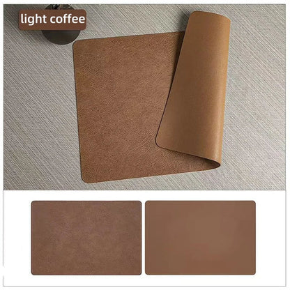 Waterproof Faux Leather Dining Table Mats – Heat Resistant Double-Sided – Light Coffee