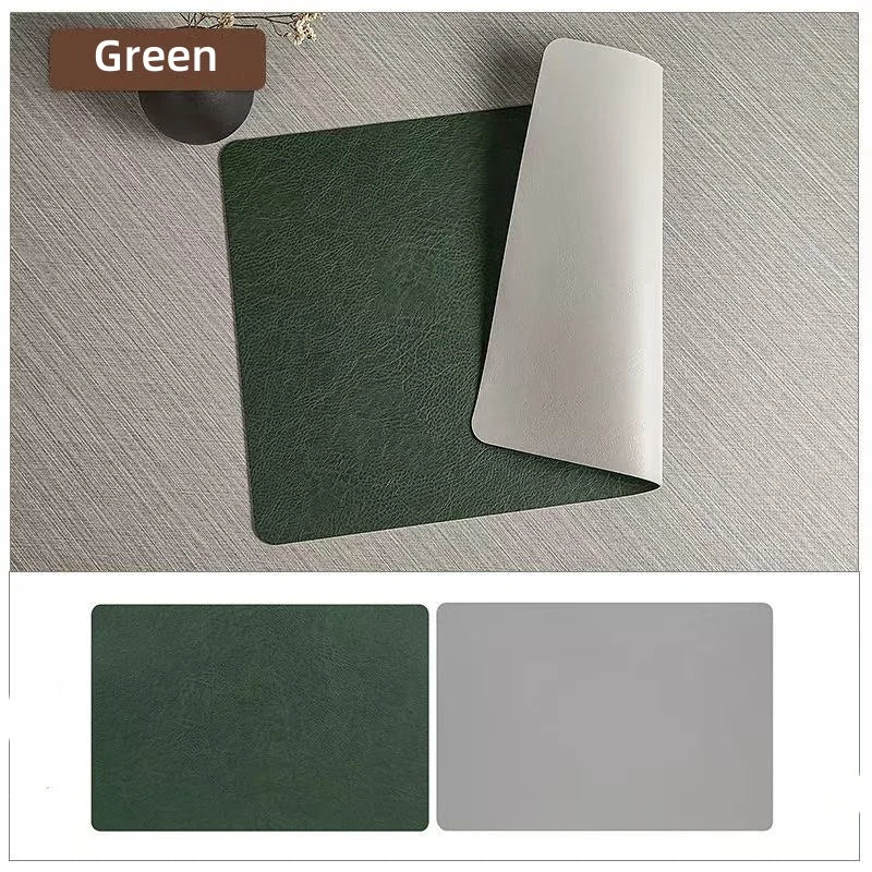 Waterproof Faux Leather Dining Table Mats – Heat Resistant Double-Sided – Green