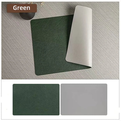 Waterproof Faux Leather Dining Table Mats – Heat Resistant Double-Sided – Green