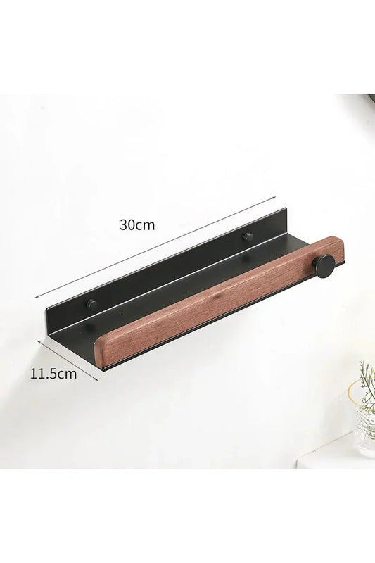 Wooden Wall Shelf with Accent Design – 30cm black