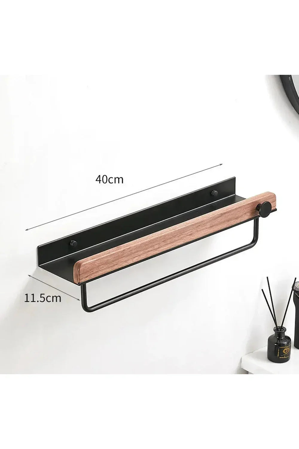 Wooden Wall Shelf with Accent Design – 40 cm band stick black