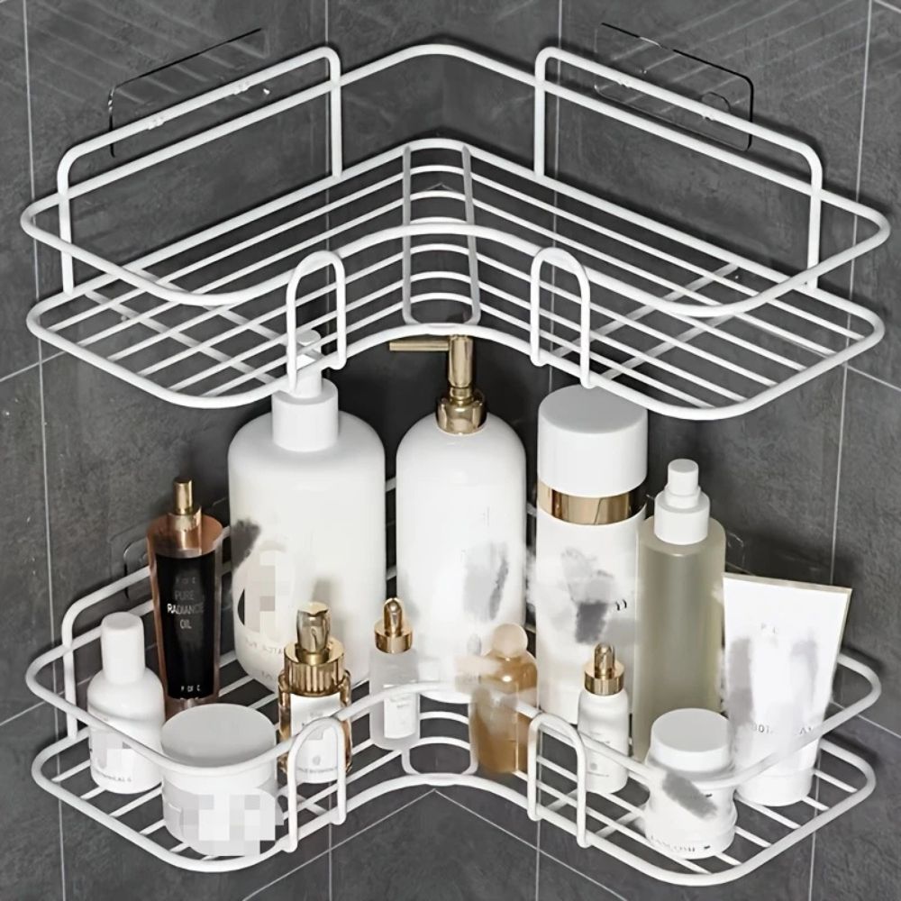Space-Saving Corner Organizer for Shower & Kitchen – White