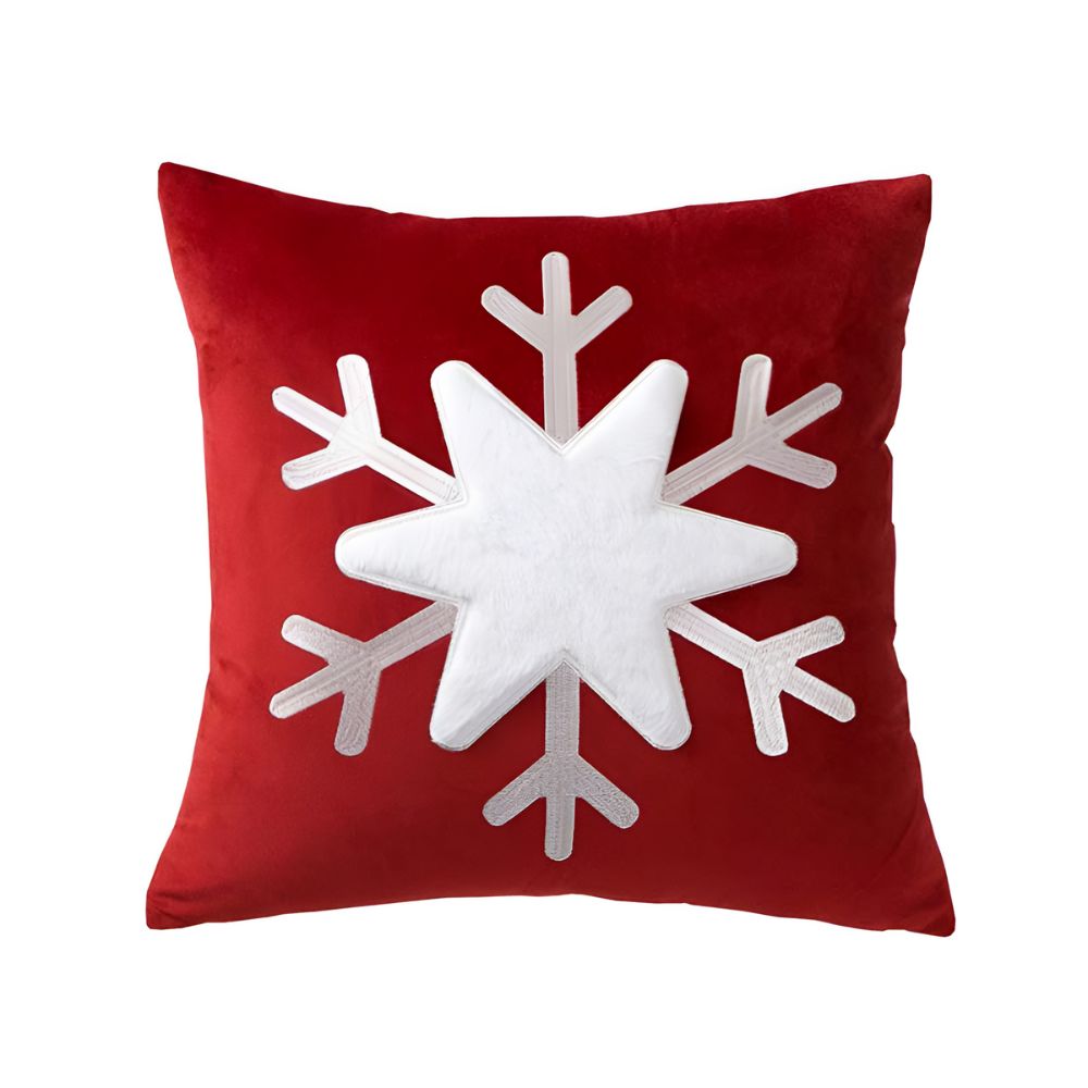 Charming Winter Snowflake Decorative Pillow Cover – Red